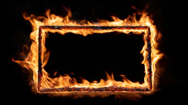 The Burning Frame: A Dramatic Fire Rectangle Framing A Dark Empty Space