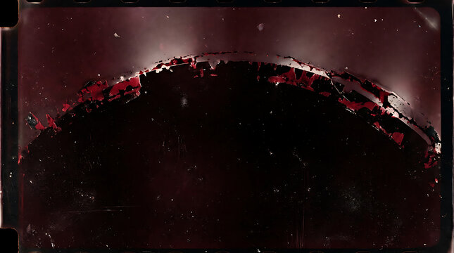 Distressed burgundy celluloid film texture with vintage scratches and dark grain overlay