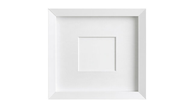 Square white wooden picture frame with mat board border