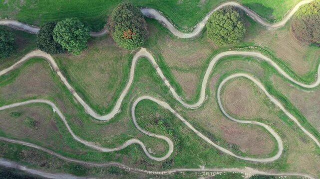 Aerial Video Over Mountain Bike Flow Trails and Berms at Middleton Park in Leeds, UK. 