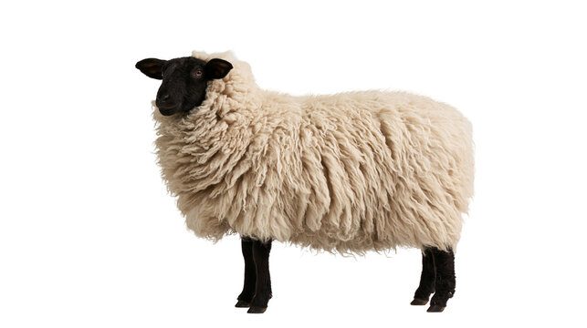 Fluffy Zwartbles sheep with thick cream wool and black head and legs