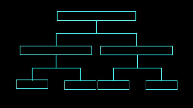 Flowchart diagram animation displays three cyan boxes. Software logic maps along the flowchart diagram animation. Structured system organization drives this flowchart diagram animation.