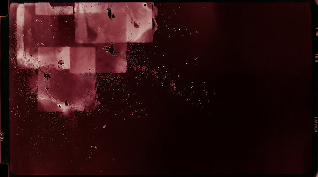 Distressed burgundy film texture with vintage celluloid scratches and light leaks