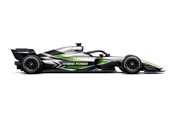 Fototapeta premium Hybrid race car from Formula 1 team with aerodynamic design and green and black livery.