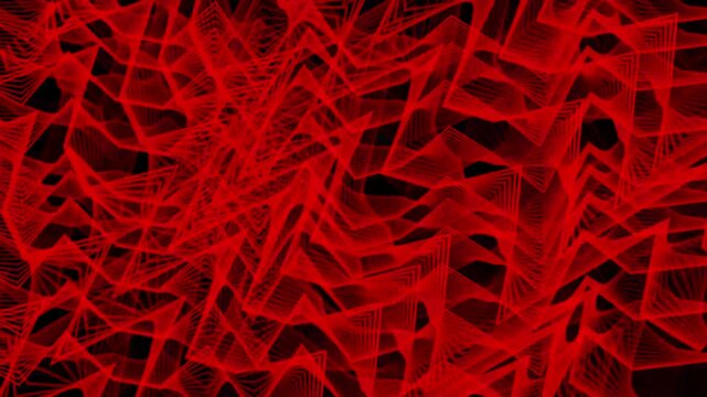 Red jagged lines animation forms an electric pattern on dark. High voltage power arcs surge through the red jagged lines animation. Dynamic abstract cyber energy fills this jagged lines animation.