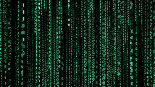 Green Binary Code Rain Matrix Digital Data Stream Loop Background