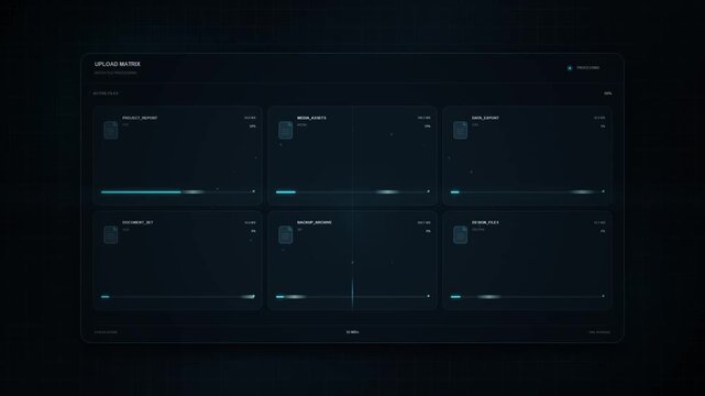 Modern Dark Interface Dashboard Displaying Progressive Video Upload Status for Multimedia Content Management Systems