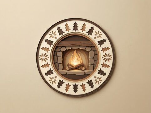 Cozy fireplace wall decor with winter papercut forest design