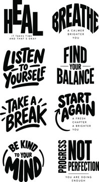 Be Kind to Your Mind and Progress Not Perfection Inspirational Typography Badge Bundle