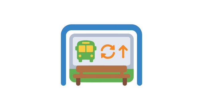 Bus stop icon with circular arrow and bench flat vector illustration
