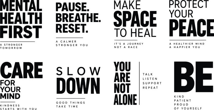 Pause Breathe Reset and Mental Health First Clean Editorial Typography Quotes Pack