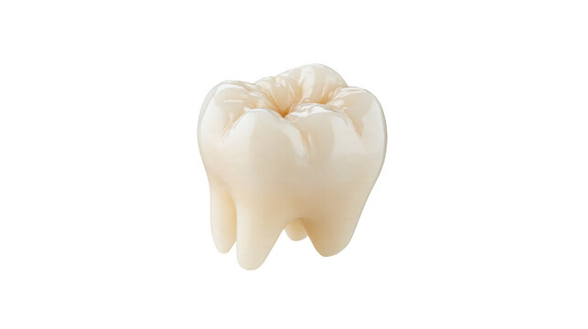 Human molar tooth with detailed enamel surface and roots