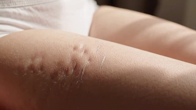 Female hip stretch marks and cellulite on skin in a close up shot