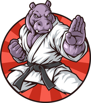 Hippo Karateka Mascot PNG Character