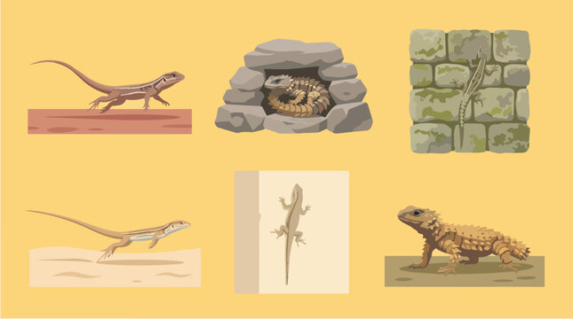 Flat Set Collection of Lizard and Gecko Vector Illustrations