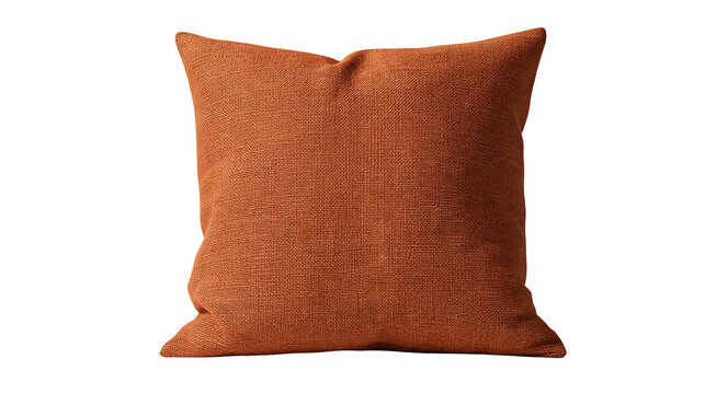 Burnt orange square linen throw pillow with textured fabric weave