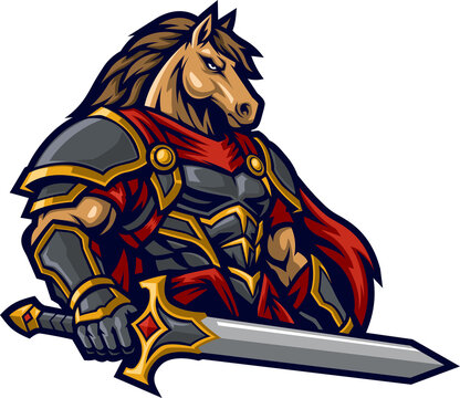 Horse Warrior Knight Mascot PNG
