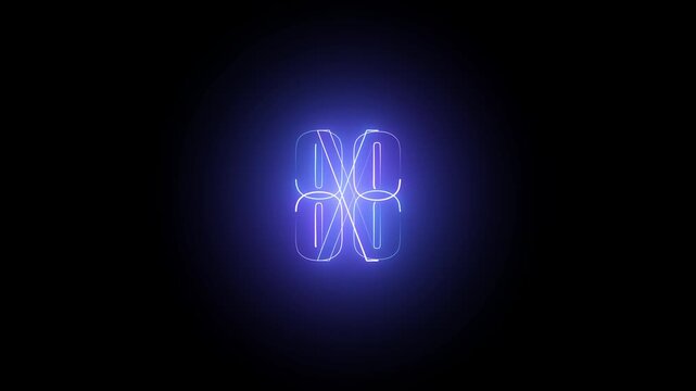 Neon abstract shape animation pulses with glowing blue rays. Cyber vector contours define the neon abstract shape animation. Modern high tech visual art fills this neon abstract shape animation.