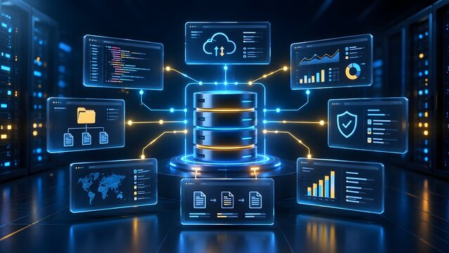 Central Database And Server Infrastructure With Connected Digital Panels