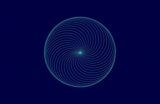 Abstract glowing blue dot matrix spherical structure on a dark background with abstract structure technology