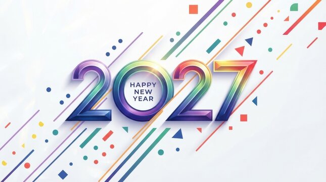 Happy New Year 2027 3D Illustration of Colorful Pencils and Yellow Alarm Clock on Paper Symbolizing School Education Time and Business Planning Concept