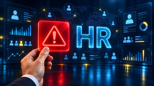 Human Resources Management HR Risk Warning Sign On Digital Dashboard Interface