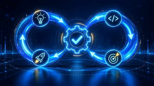 DevOps Continuous Integration Infinity Loop Workflow Cycle With Gear