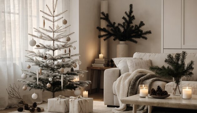 Elegant Christmas Table Setting and Festive Dining Room Decoration with Luxury Furniture, Wooden Interior, Chairs, Window and Holiday Home Decor