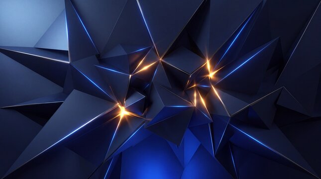 Abstract Futuristic 3D Polygonal Geometric Background with Glowing Lights