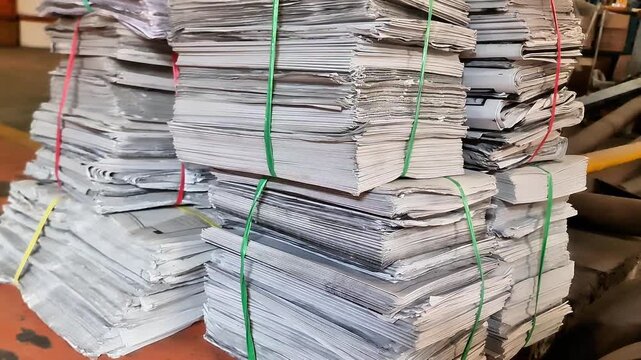 Stacks of Bundled Waste Paper Ready for Recycling and Sustainable Management