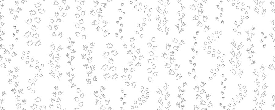 Outline Dinosaur Footprint Trace Seamless Pattern. Dino Foot Paw Wrapping Paper. Dragon Track Print Background. Cute Juvenile Vector Repeat Wallpaper Bg