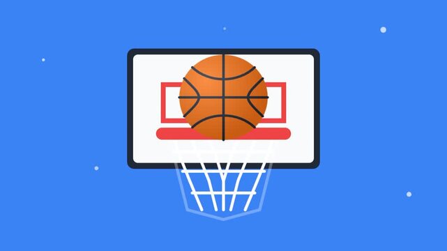 Animated Basketball Dropping Into Net on Blue Background