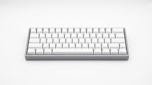 Mechanical keyboard with white keycaps sits centered on a clean white surface.