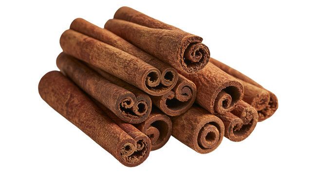 Aromatic brown cinnamon sticks stacked in a pile
