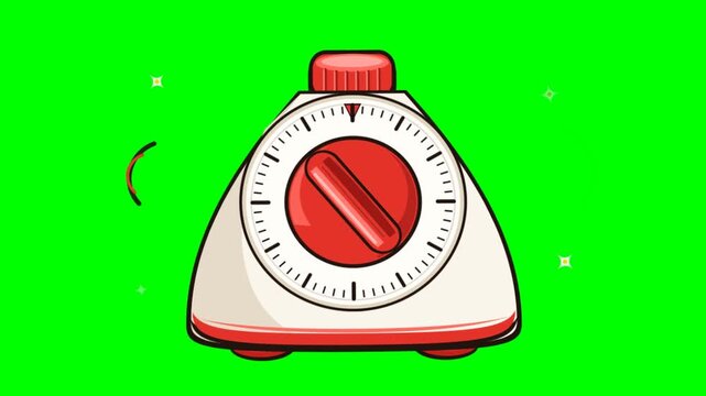 Animated kitchen timer counting down on green screen background