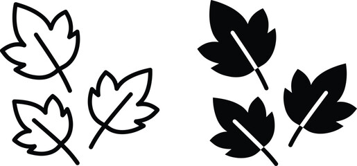 Fototapeta premium Two sets of hand drawn leaves in light and dark outline styles