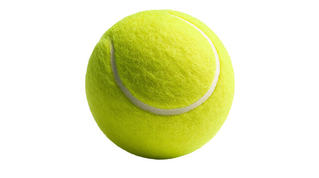 Bright neon yellow fuzzy tennis ball with white curved seams