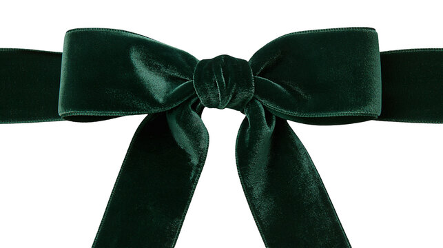 Dark emerald green velvet ribbon tied in a decorative bow