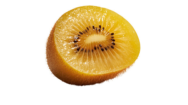 Fresh golden kiwi fruit half with yellow flesh and black seeds