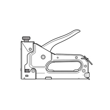 Hand Stapler Outline Vector with Protruding Staple | Manual Staple Gun Line Art