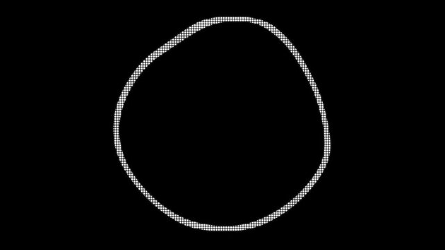 Abstract glowing white LED dot matrix ring loop background, cyber digital circle halo motion