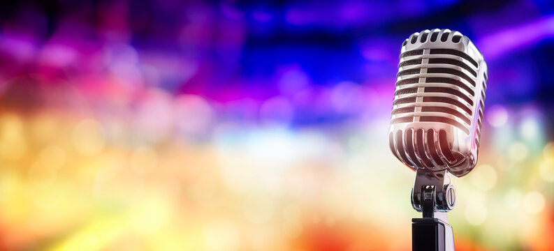 Vintage retro microphone on stage