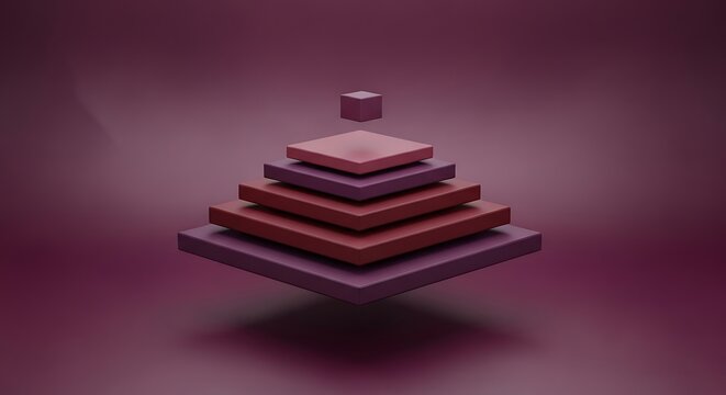 Floating color blocks pyramid in purple space