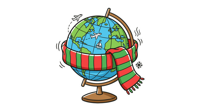 Earth globe wearing a winter scarf representing climate change and global warming concept.