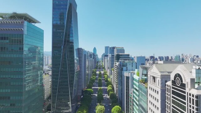 Aerial View of Teheran-ro Business District near Samseong Station in Gangnam, Seoul, South Korea