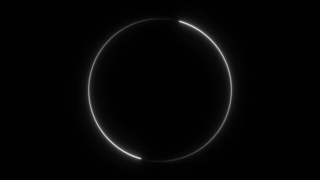 4k ultra hd 3840x2160 clockwise rotating white glowing segmented circle neon animation dashed ring spinner symbol dark background motion loop