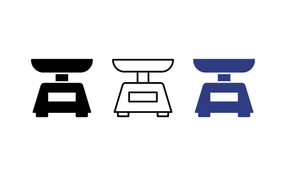Kitchen scale icon set, digital food weighing scale vector illustration, kitchenware and cooking measurement symbols