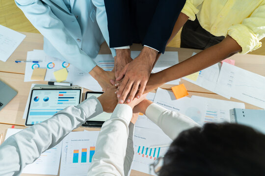 Stack of hands.Unity and teamwork concept.Panoramic teamwork business join hand together,Teamwork power,unity concept.group of friends put their hands for cooperation success business.