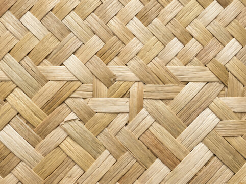 Handmade woven straw texture background with natural beige fiber pattern