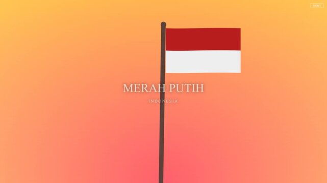 Red and white Indonesian flag displayed on a pole against a gradient